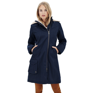 Ladies Long Coat Hemp Hoodlamb midnight blue XS - Ivory Satisfur