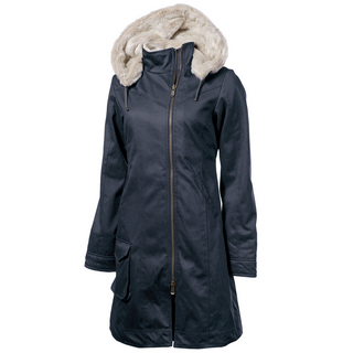Ladies Long Coat Hemp Hoodlamb midnight blue S - Ivory...