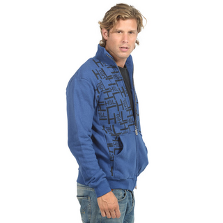 Mens Design Zip Up Sweater, blue L