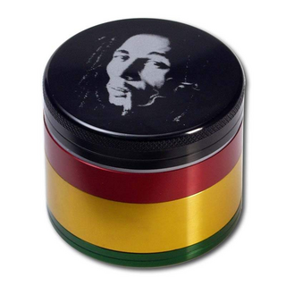 CNC-Grinder+Sieb ALU, Magnet, Bob Marley, schwarz/grn/gelb/rot, div Grssen