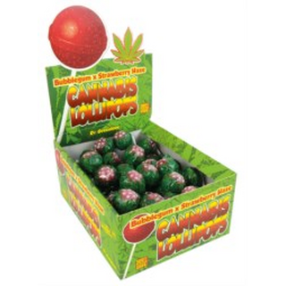 Dr. Greenlove Cannabis Lollipop, Bubblegum x Strawberry Haze? rund, Kaugummifllung, 1 Stk