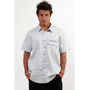 Mens Heringbone Shirt shortsleeve (Hemd) L light grey
