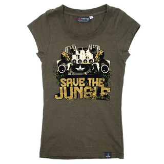 THTC Ladies Hemp Shirt, Save the Jungle remixed green