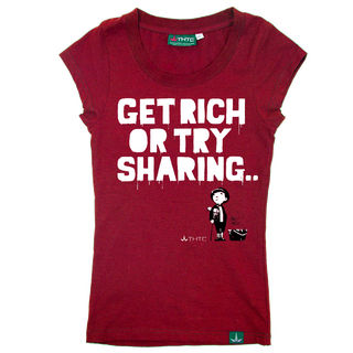 THTC Ladies Hemp Shirt, Get rich or try sharing red
