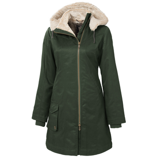 Ladies Long Coat Hemp Hoodlamb dark army green XS - Ivory...