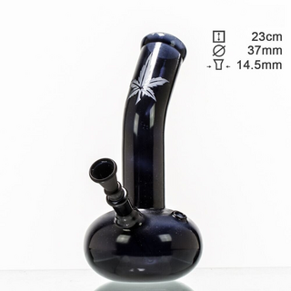 Black Art Glass Bong, Leaf Bouncer, H 22cm, dm 40mm, NS 14,5