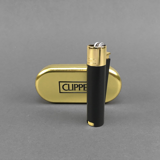 Feuerzeug Clipper METALL, Black & Gold (Gold Cap)