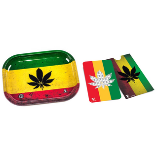 V-Syndicate-Set Rasta Leaf Grinder Card + Tray in...