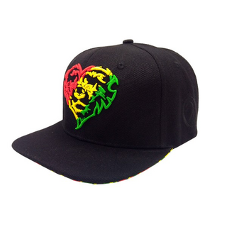 420 Flat Caps Lion heart Rasta on black, (Snapback - one Size)