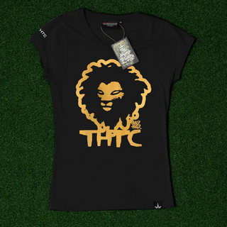 THTC Ladies Hemp Shirt, Chant down Babylon  Gold Lion, black, S