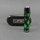 Feuerzeug Clipper METALL, green Leaves (Black Cap)