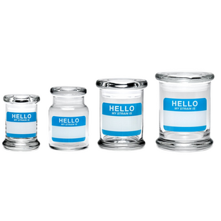 Glasdose clear Pop-Top Write & Erase Hello My Strain is ..., klar, verschiedene Gren