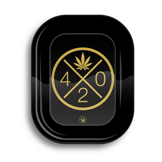Rolling Tray Metall 420 logo gold/black` small, 18x14x2,5cm