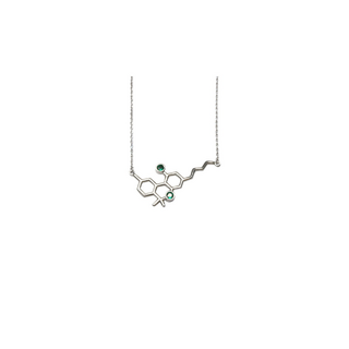 Halskette THC Molecule, Edelstahl, 43cm, Green Stones