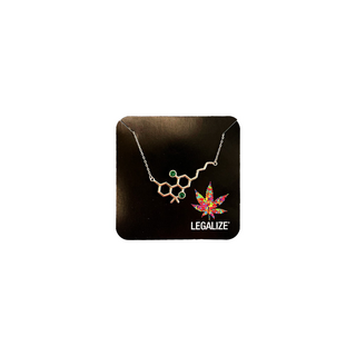 Halskette THC Molecule, Edelstahl, 48cm, Green Stones