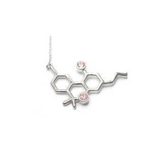 Halskette THC Molecule, Edelstahl, 43cm, Pink Stones