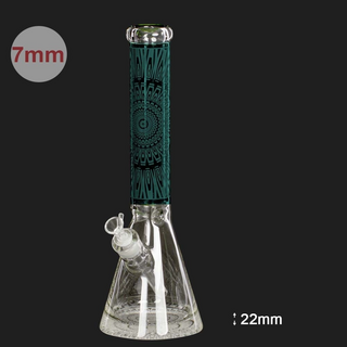 Grace Glass Beaker Mandala teal, 40cm, NS18,  50mm, WS 7mm, heavy Base