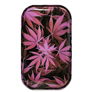 Rolling Tray Metall Pink Weed M, ca 27x16x1 cm
