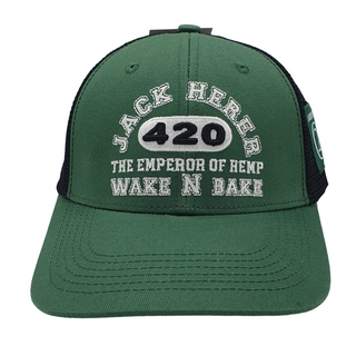 420 Trucker Cap Wake N Bake - Jack Herer green, by Lauren Rose, (Snapback - one Size)