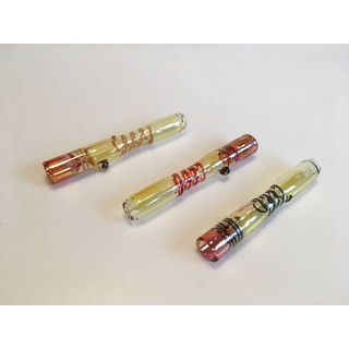 DuoGlass One-Hitter 6, colorchanging yellow, Verengung+Farbspirale, Kopf Rose-gold, 8g, 7,5cm, dm 11mm